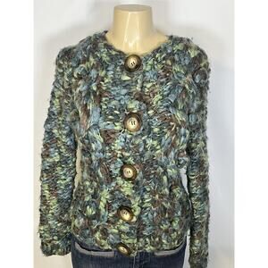 One Girl Who Cardigan Sweater Womens Medium Multicolor Chunky Knit Button Front
